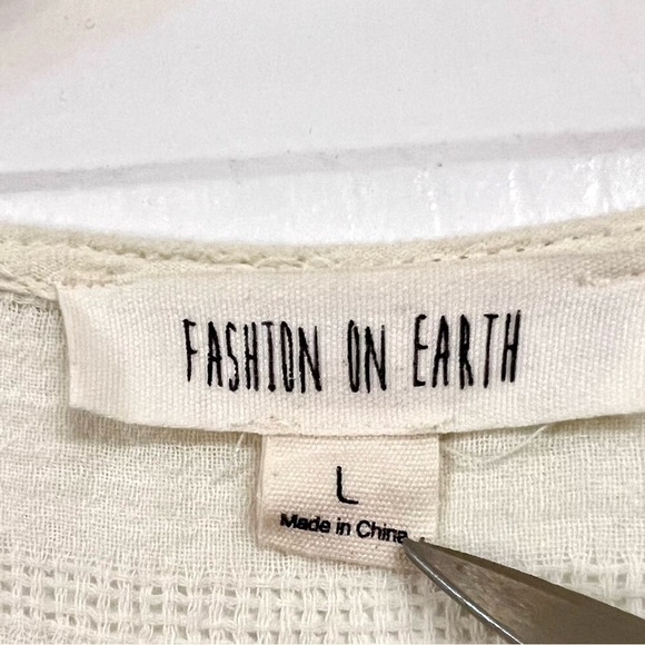 FASHION ON EARTH Ivory Boho gauze Tie front Swing Lagenlook midi pocket dress L - Picture 5 of 9